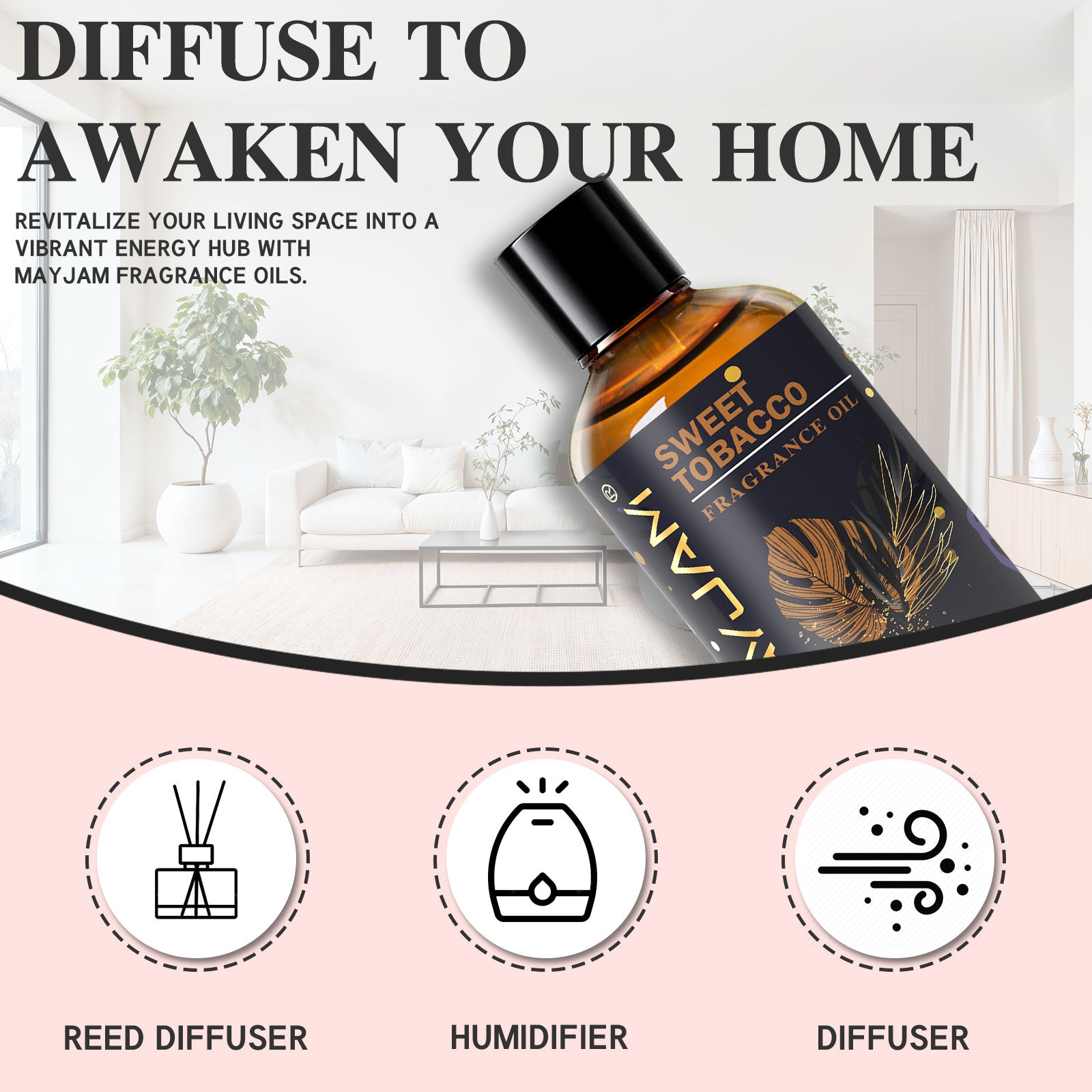MAYJAM 100ML/3.38FL.OZ Sweet Tobacco Fragrance Oils for Diffusers for Home, Long Lasting Scented Oils for Aromatherapy Diffusers, Skin Care, Bath, Relaxation, DIY Soap Candle Making