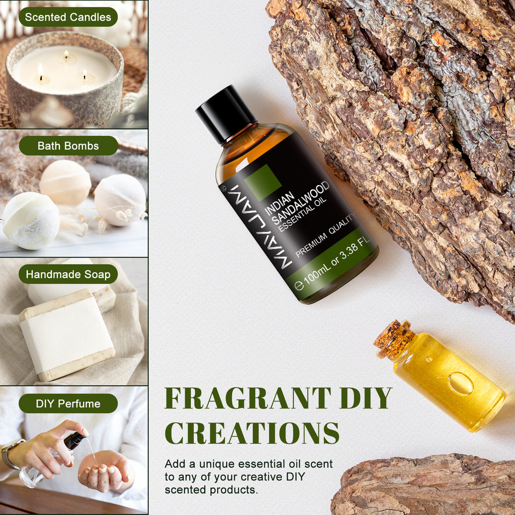 MAYJAM 3.38 Fl Oz Indian Sandalwood Essential Oil 100% Pure and Natural,  Premium Grade Essential Oil for Diffuser and Aromatherapy