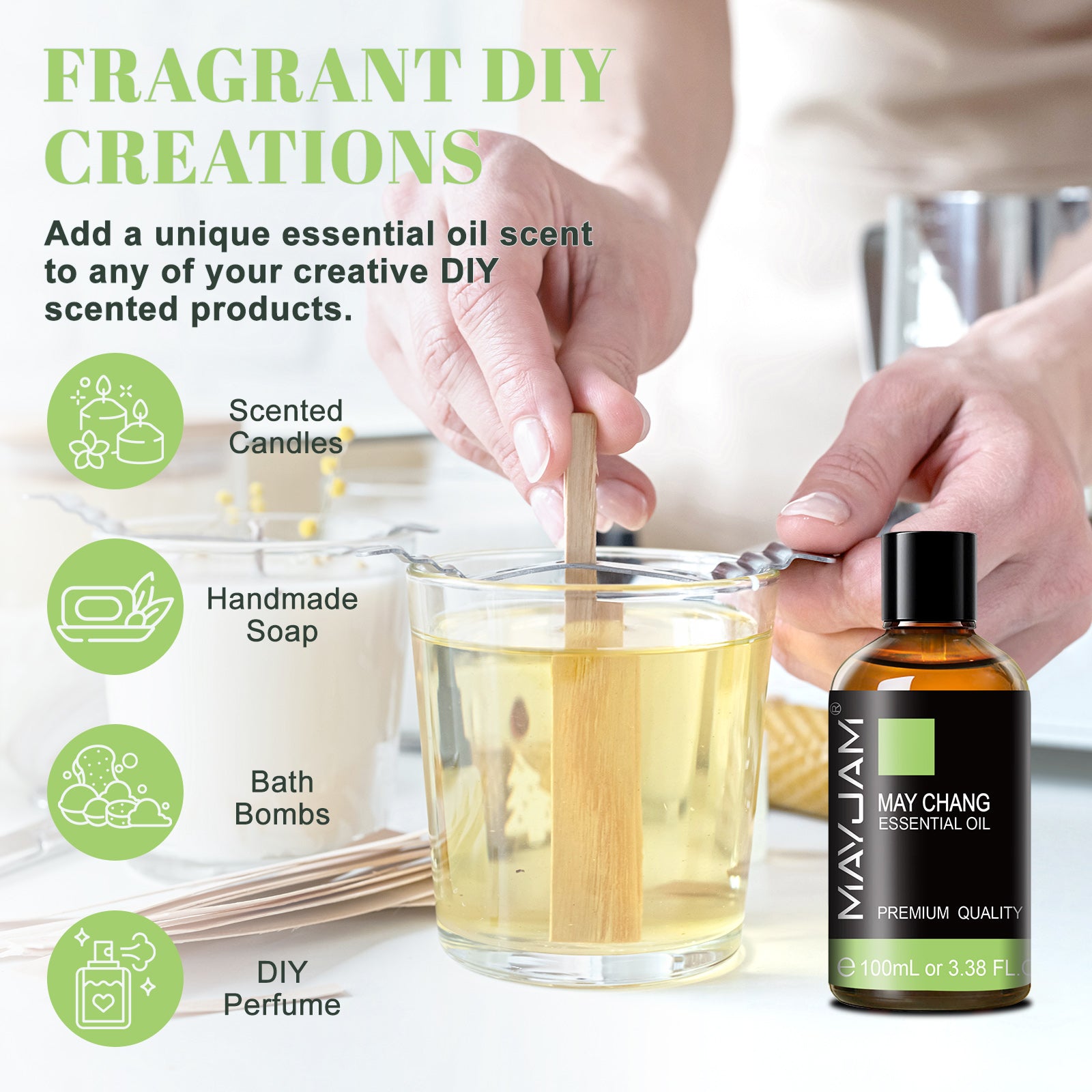 MAYJAM 3.38 Fl Oz May Chang Essential Oils for Diffuser, 100% Pure And Natural May Chang Oil for Skin, Aromatherapy, Soap And Candle Making