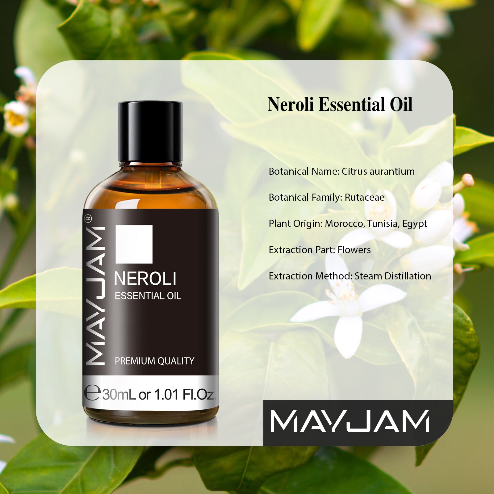 MAYJAM Neroli Essential Oil 1.01 Fl Oz, Pure Natural Neroli Oil for Anxiety, Skin, Diffuser, Anxiety - 30ML