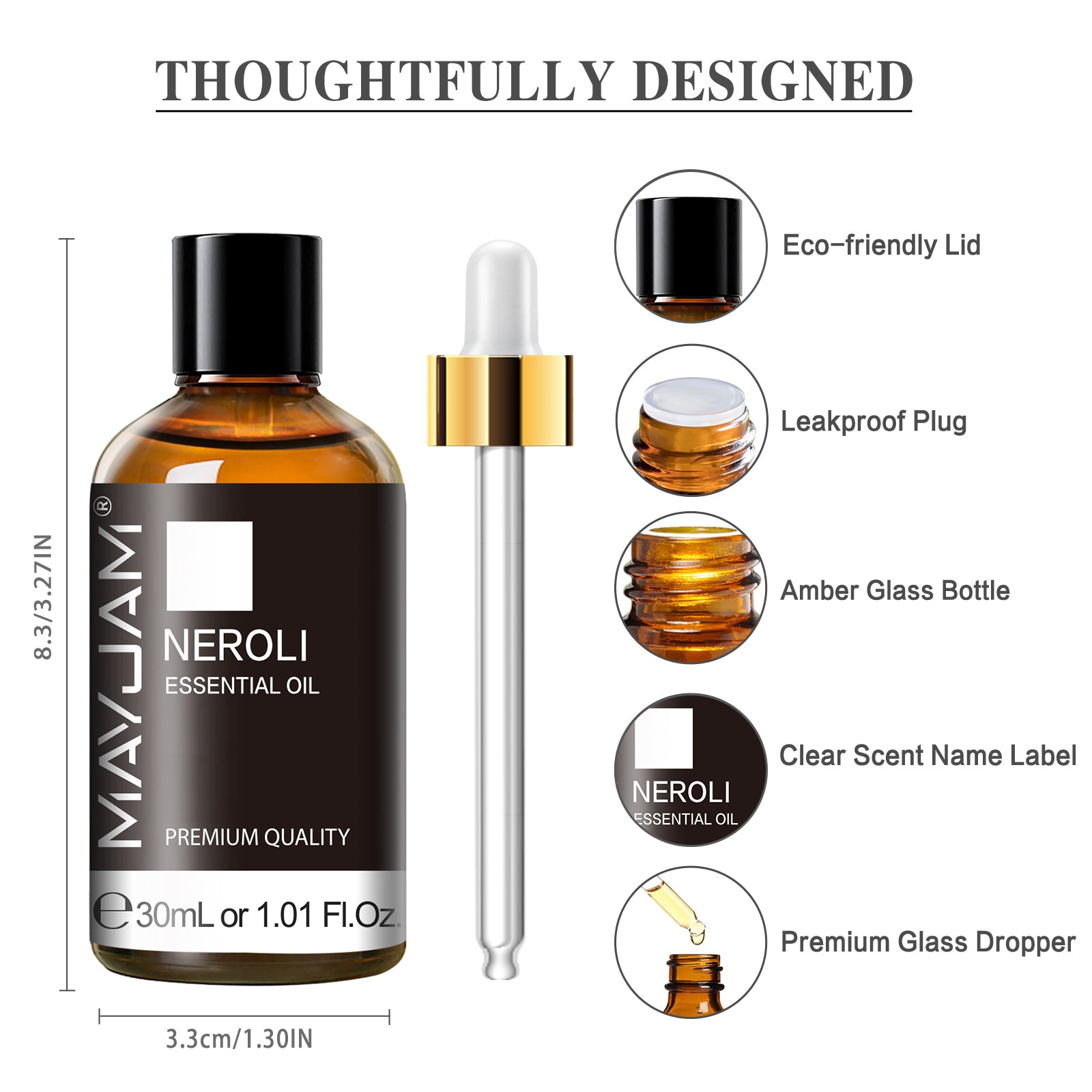 MAYJAM Neroli Essential Oil 1.01 Fl Oz, Pure Natural Neroli Oil for Anxiety, Skin, Diffuser, Anxiety - 30ML