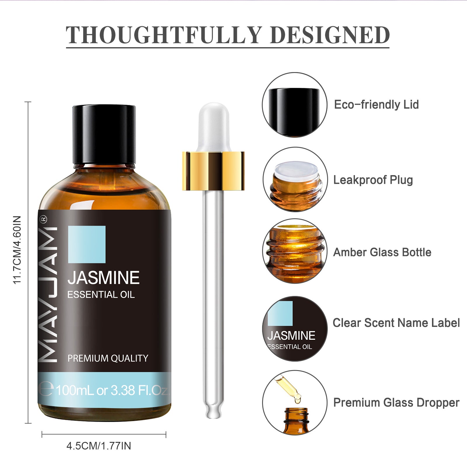 MAYJAM Jasmine Essential Oil for Diffuser and Aromatherapy, Skin Massage, Candle and Soap Making, 100ml
