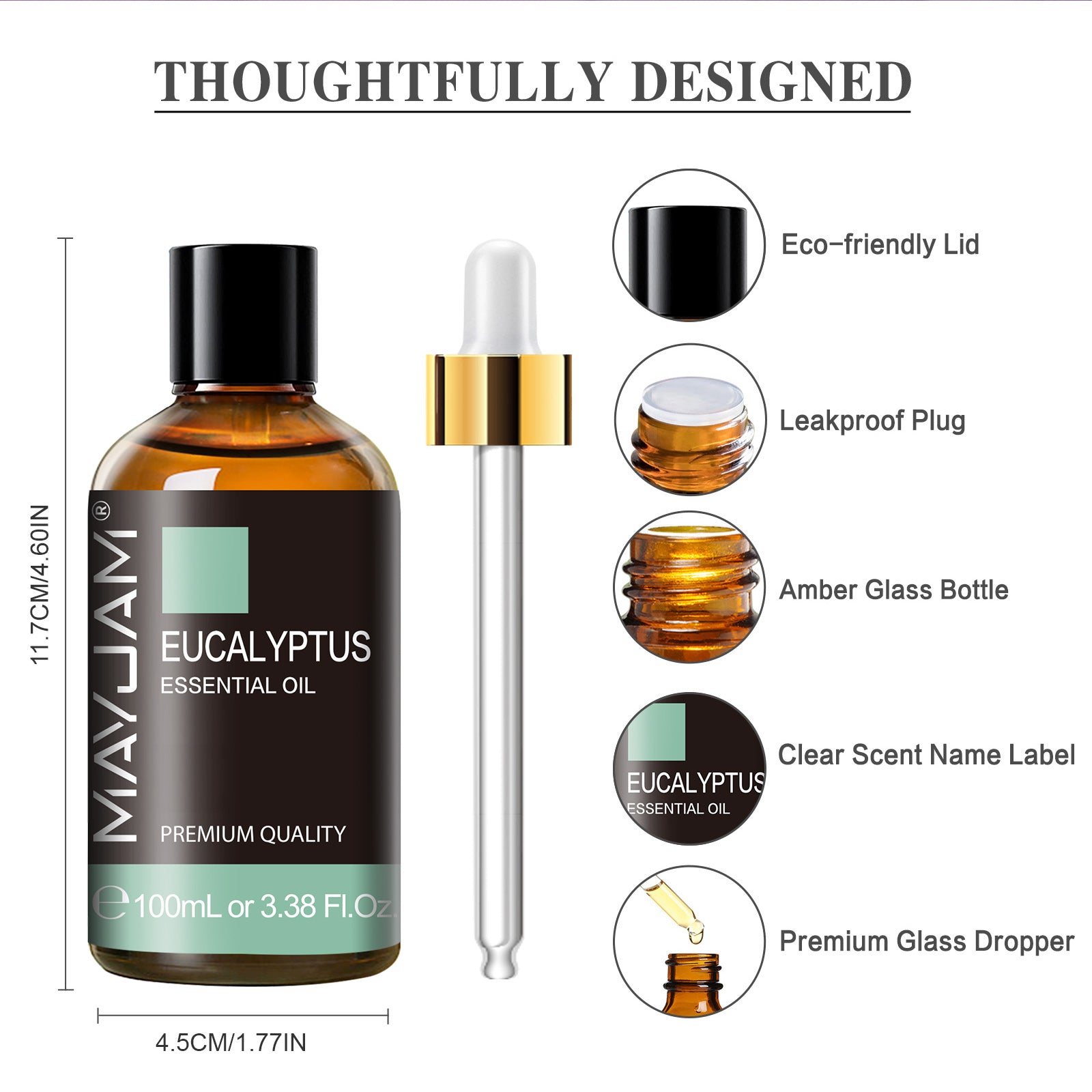 MAYJAM Eucalyptus Essential Oil for Diffuser and Aromatherapy, Skin Massage, Candle and Soap Making, 100ml