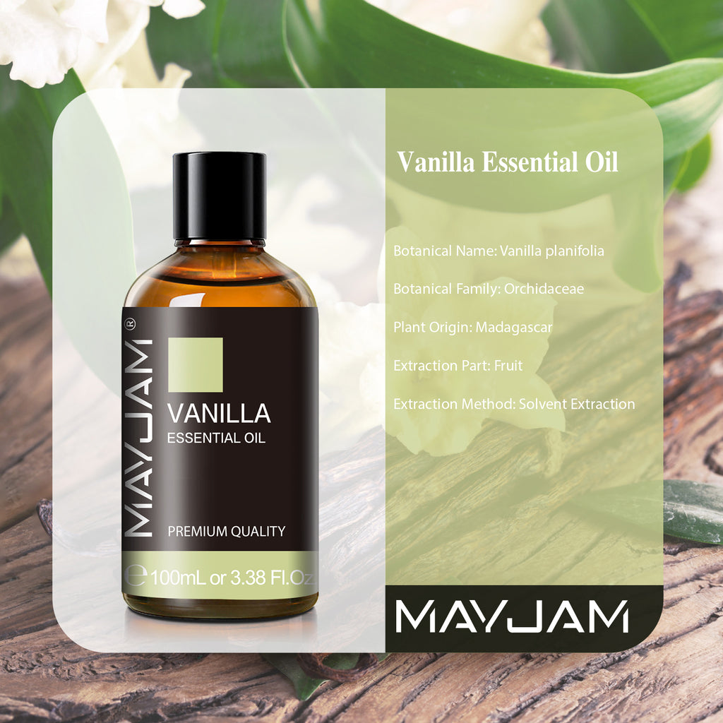 MAYJAM Vanilla Essential Oil for Diffuser and Aromatherapy, Skin Massage, Candle and Soap Making, 100ml