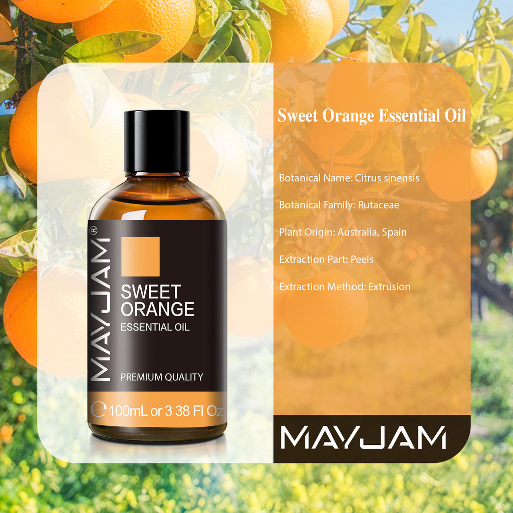 MAYJAM 100ML Sweet Orange Essential Oils for Massage, 100% Pure Aromatherapy Oils for Diffuser, Humidifiers, Soap and Candle Making