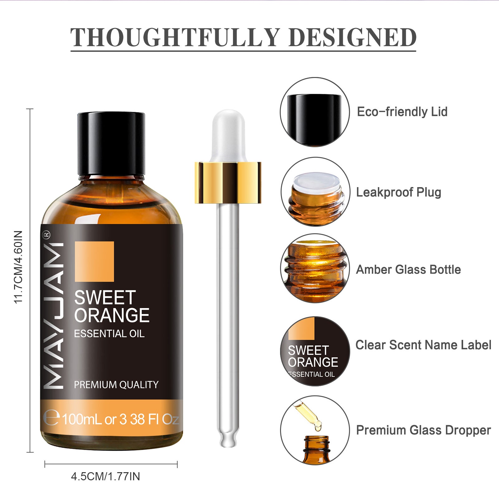 MAYJAM 100ML Sweet Orange Essential Oils for Massage, 100% Pure Aromatherapy Oils for Diffuser, Humidifiers, Soap and Candle Making