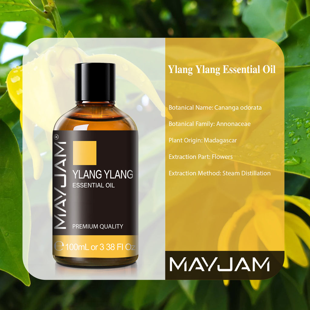 MAYJAM Ylang Ylang Essential Oils 100ml/3.38 fl.Oz for Diffusers Humidifier 100% Pure Natural Aromatherapy Massage Bath Sleep Relaxation