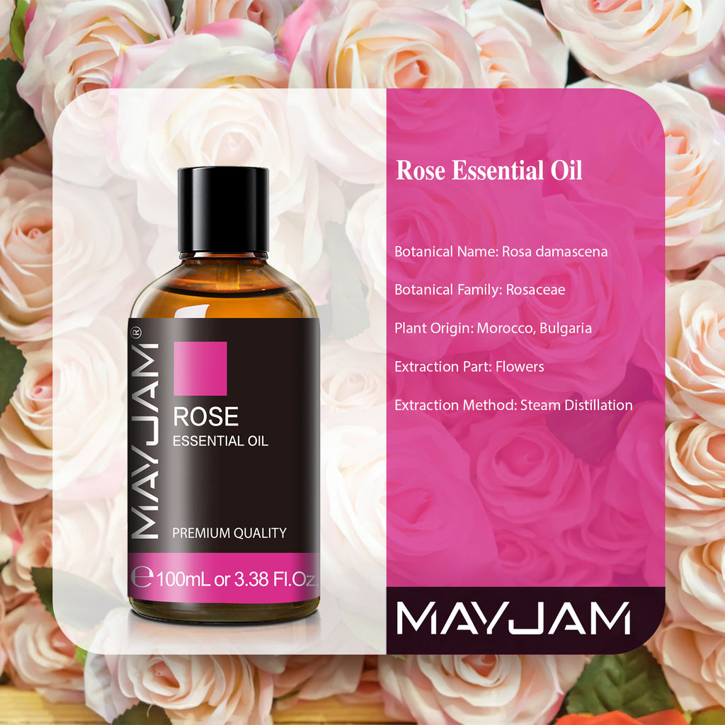 MAYJAM 100Ml Rose Essential Oils 100% Pure,  Rose Oil for Diffuser, Skin Care, DIY Candle And Soap, Relaxation Sleep