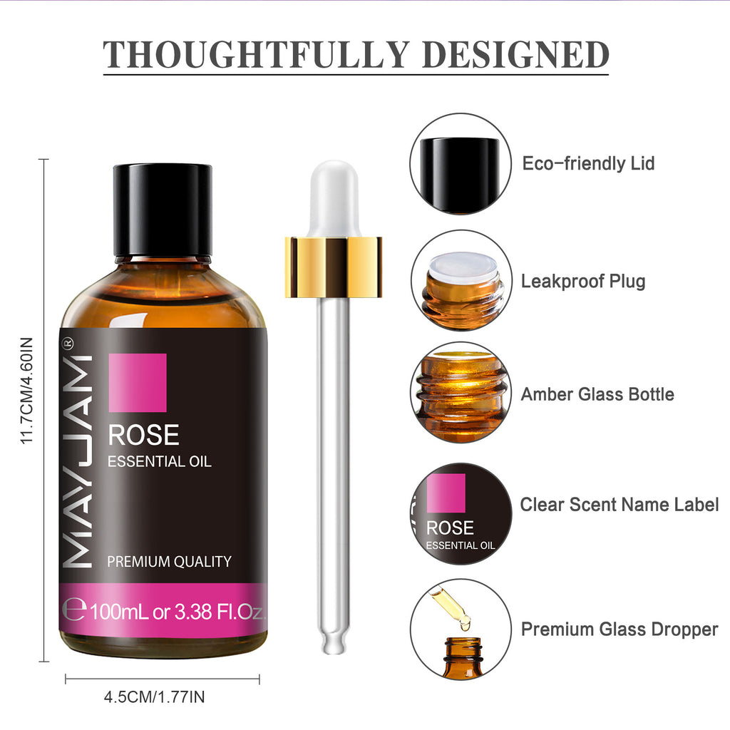 MAYJAM 100Ml Rose Essential Oils 100% Pure,  Rose Oil for Diffuser, Skin Care, DIY Candle And Soap, Relaxation Sleep