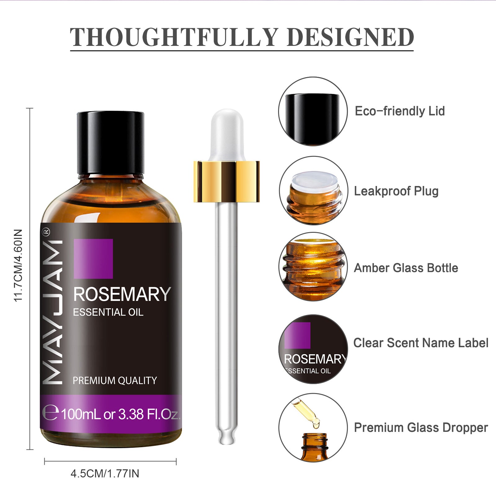 MAYJAM Rosemary Essential Oil for Diffuser and Aromatherapy, Skin Massage, Candle and Soap Making, 100ml