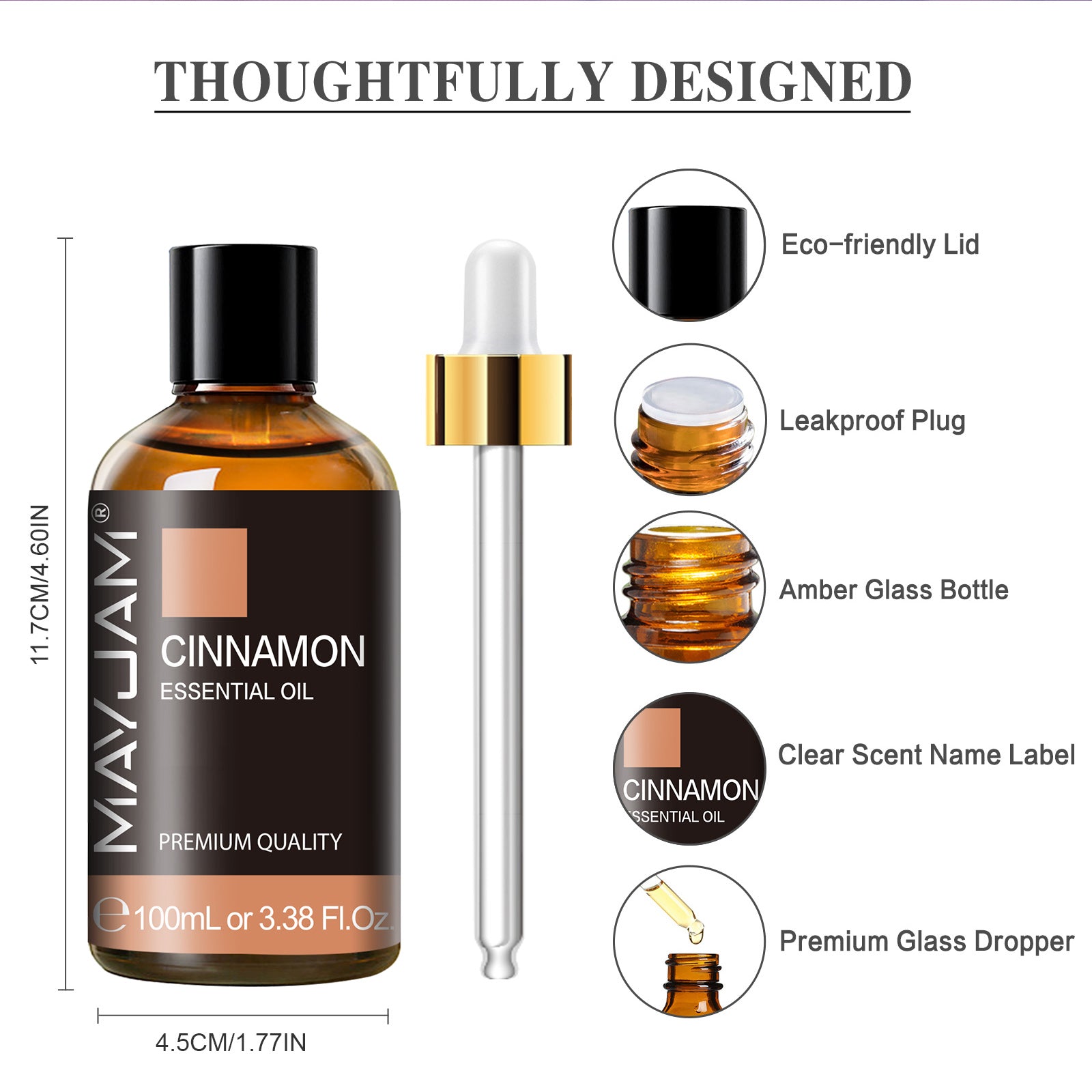 MAYJAM Cinnamon Essential Oil for Diffuser and Aromatherapy, Skin Massage, Candle and Soap Making, 100ml