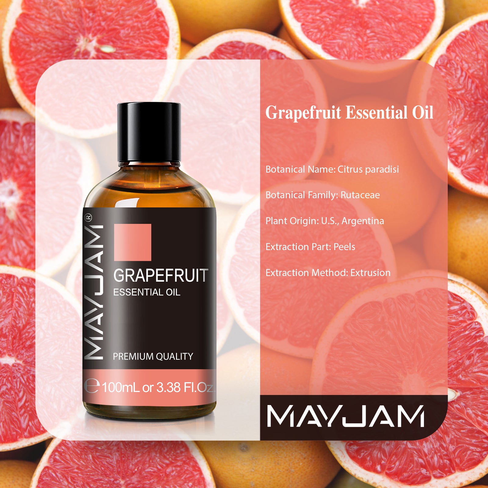 MAYJAM Grapefruit Essential Oil for Diffuser and Aromatherapy, Skin Massage, Candle and Soap Making, 100ml