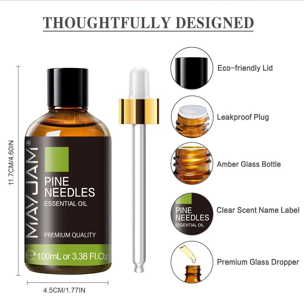 MAYJAM Pine Needles Essential Oil for Diffuser and Aromatherapy, Skin Massage, Candle and Soap Making, 100ml