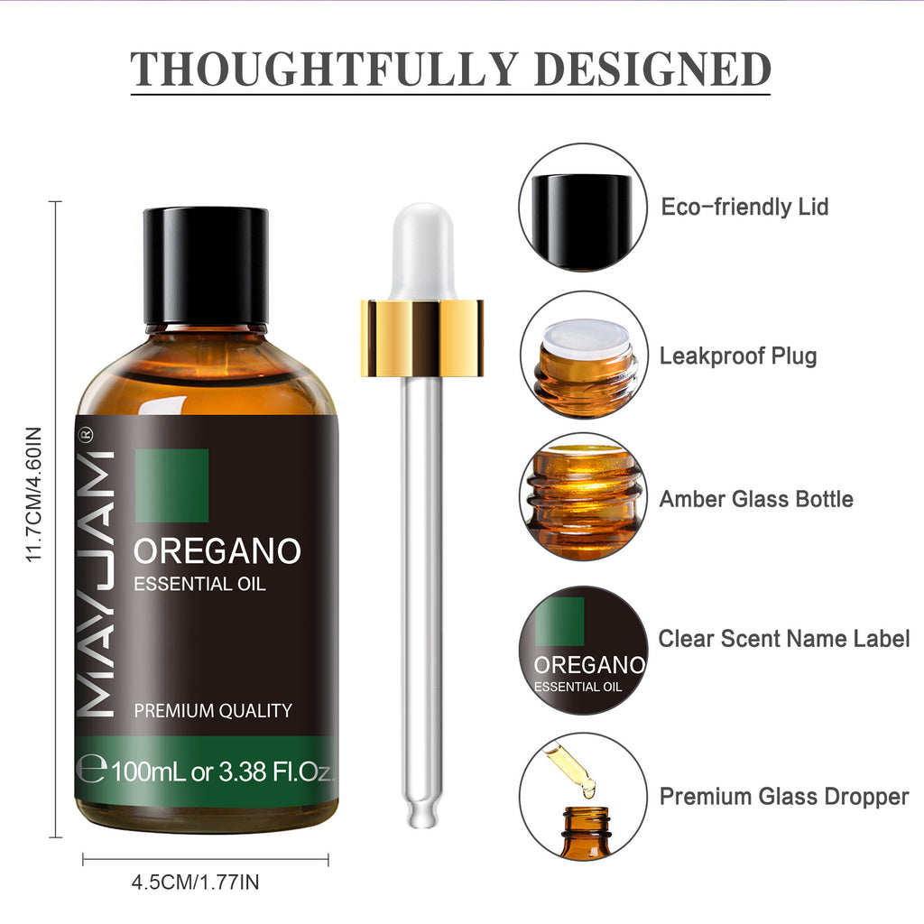 MAYJAM Oregano Essential Oil for Diffuser and Aromatherapy, Skin Massage, Candle and Soap Making, 100ml