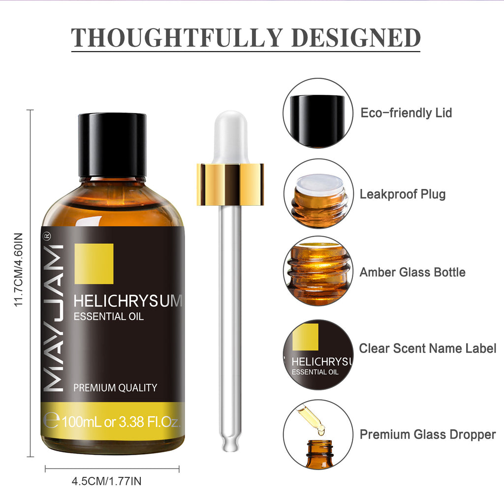 MAYJAM Helichrysum Essential Oil for Diffuser and Aromatherapy, Skin Massage, Candle and Soap Making, 100ml