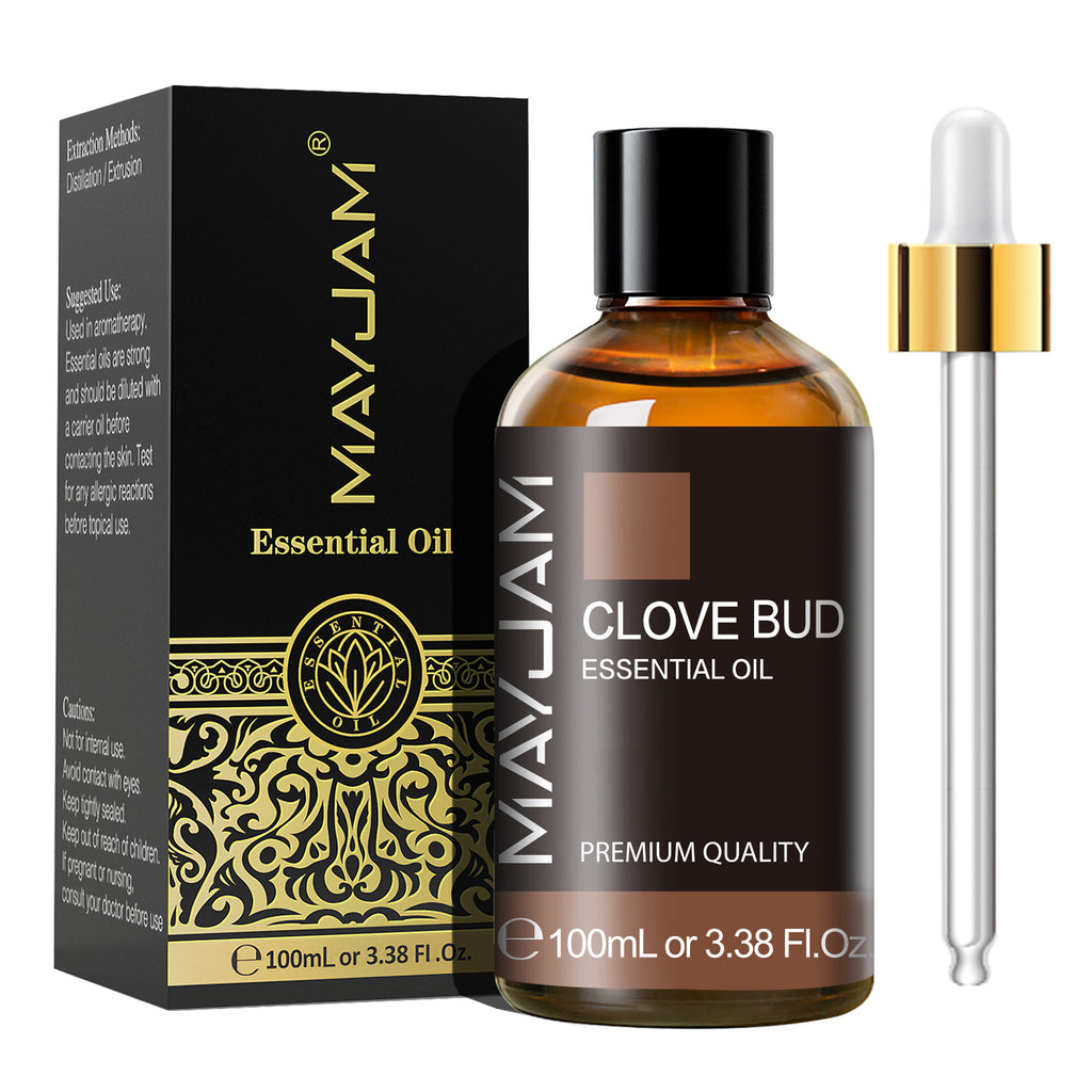 MAYJAM Clove Bud Essential Oil 3.38oz (100 ml) Essential Oil with Dropper for Diffuser, Aromatherapy, Dental Care, Hair Care & Massage