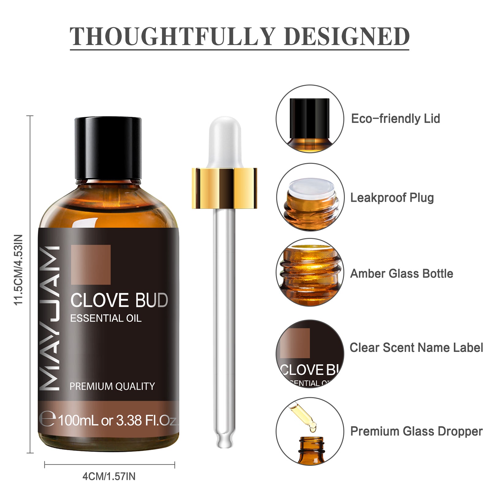 MAYJAM Clove Bud Essential Oil 3.38oz (100 ml) Essential Oil with Dropper for Diffuser, Aromatherapy, Dental Care, Hair Care & Massage