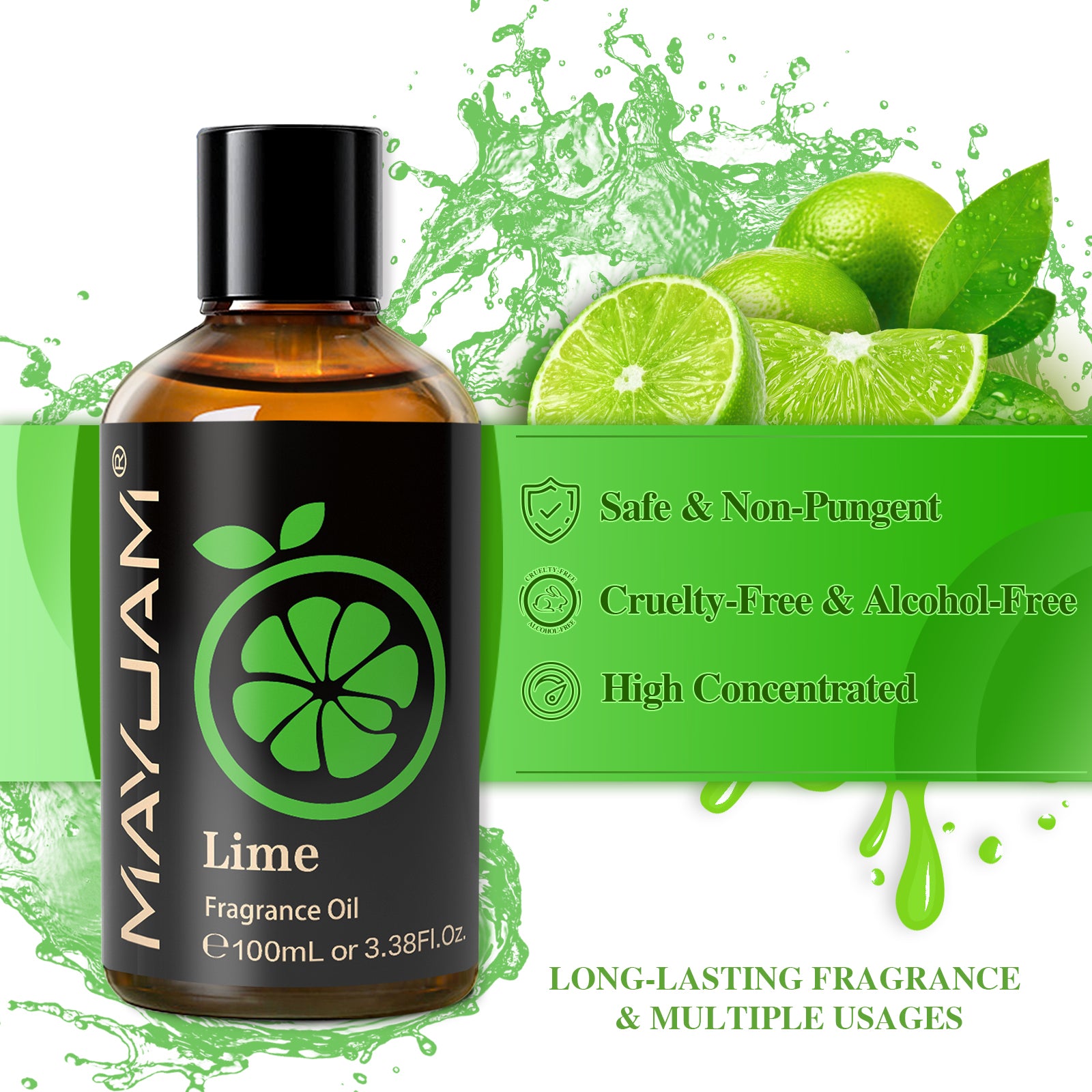 MAYJAM Lime Fragrance Oils Lime Scented Oil for Soap Making, Candle Making, Diffuser, 3.38 Fl Oz