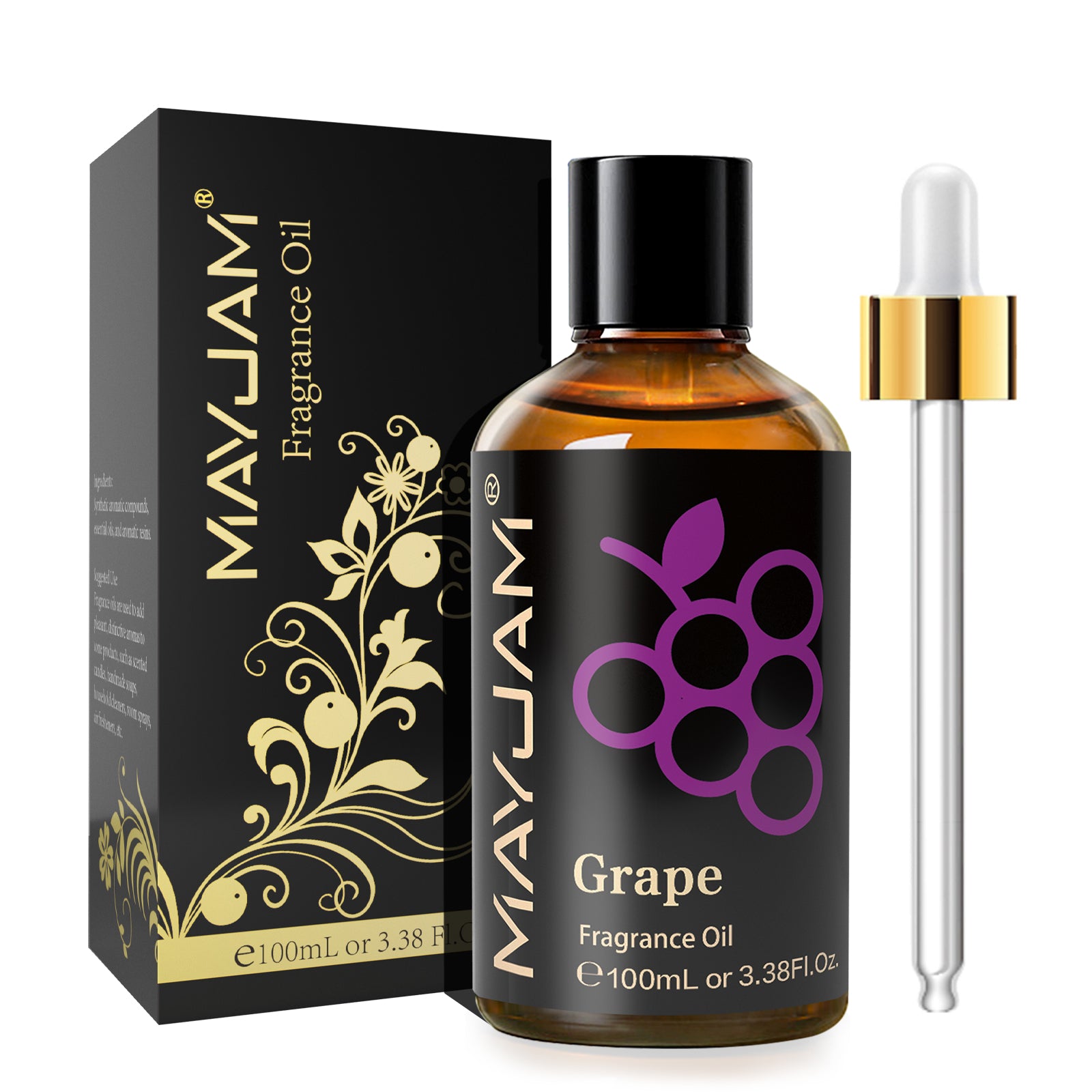 MAYJAM 100ML/3.38FL.OZ Grape Fragrance Oil Pure Oganic Plant Grade Natrual Oil for Diffuser, Cleaning, Home, Perfumes, Humidifier,Soap, Candles