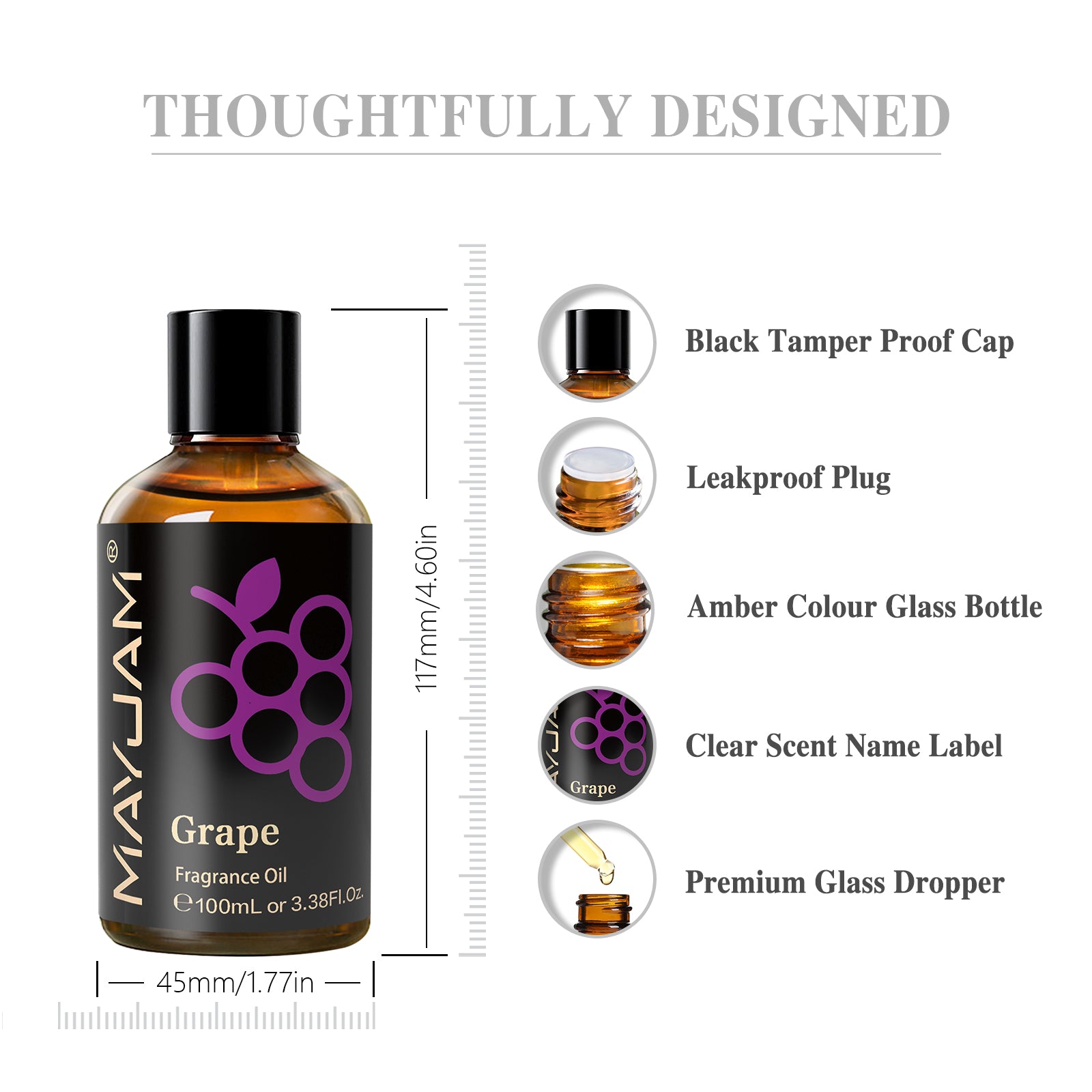 MAYJAM 100ML/3.38FL.OZ Grape Fragrance Oil Pure Oganic Plant Grade Natrual Oil for Diffuser, Cleaning, Home, Perfumes, Humidifier,Soap, Candles