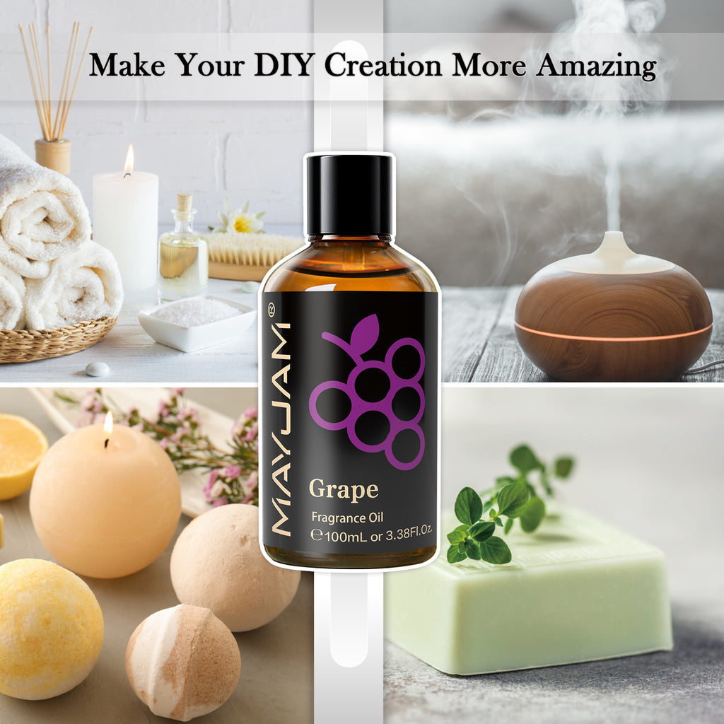 MAYJAM 100ML/3.38FL.OZ Grape Fragrance Oil Pure Oganic Plant Grade Natrual Oil for Diffuser, Cleaning, Home, Perfumes, Humidifier,Soap, Candles