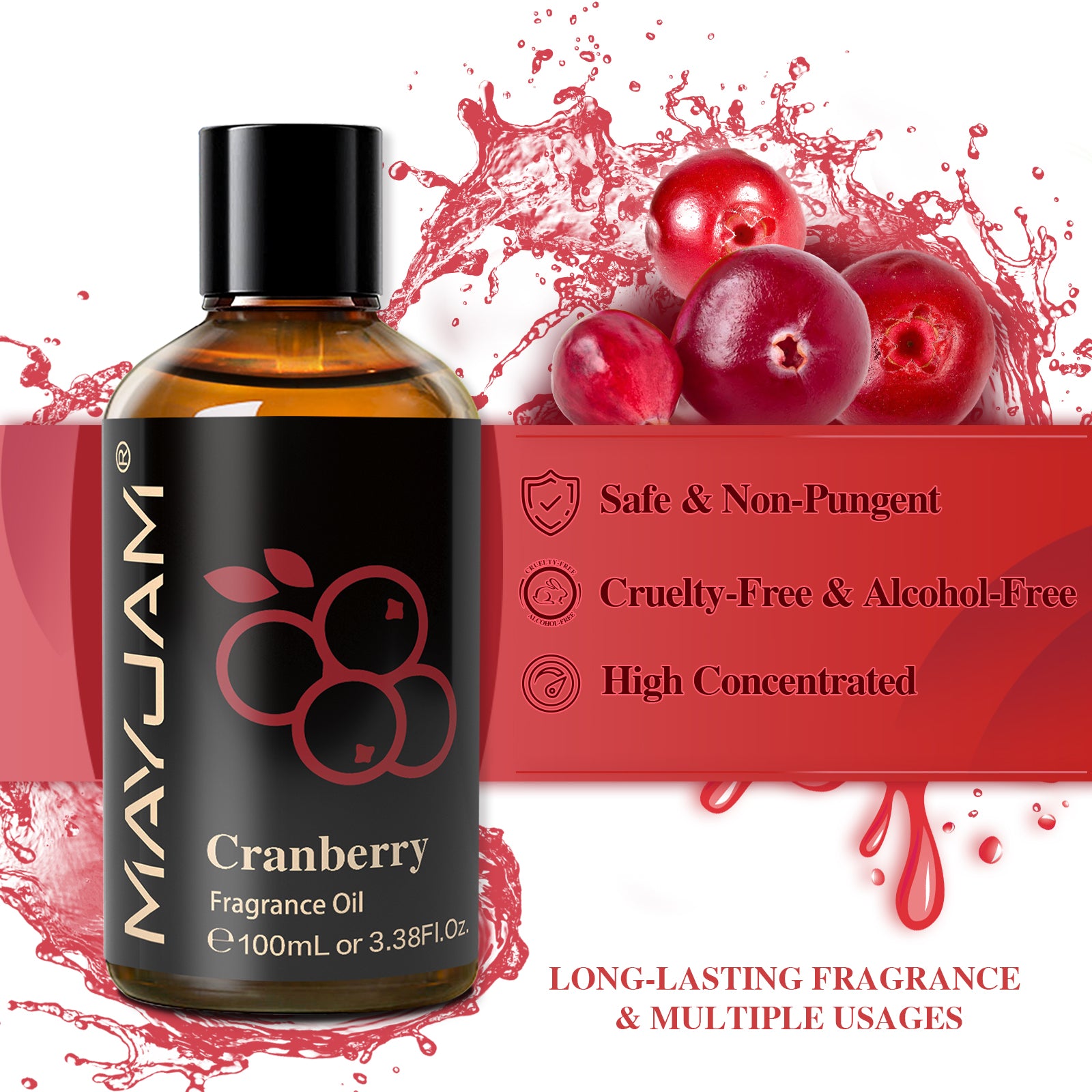 Cranberry Fragrance Oil, Premium Cranberry Perfume Oil for Humidifier, DIY Candle & Soap Making Scent, Aromatherapy Diffuser Oils Set (100ML)
