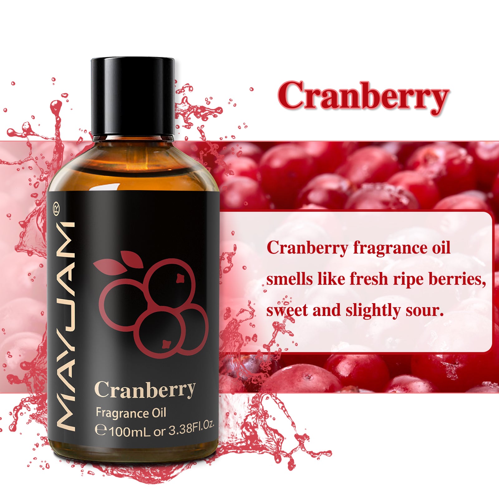 Cranberry Fragrance Oil, Premium Cranberry Perfume Oil for Humidifier, DIY Candle & Soap Making Scent, Aromatherapy Diffuser Oils Set (100ML)