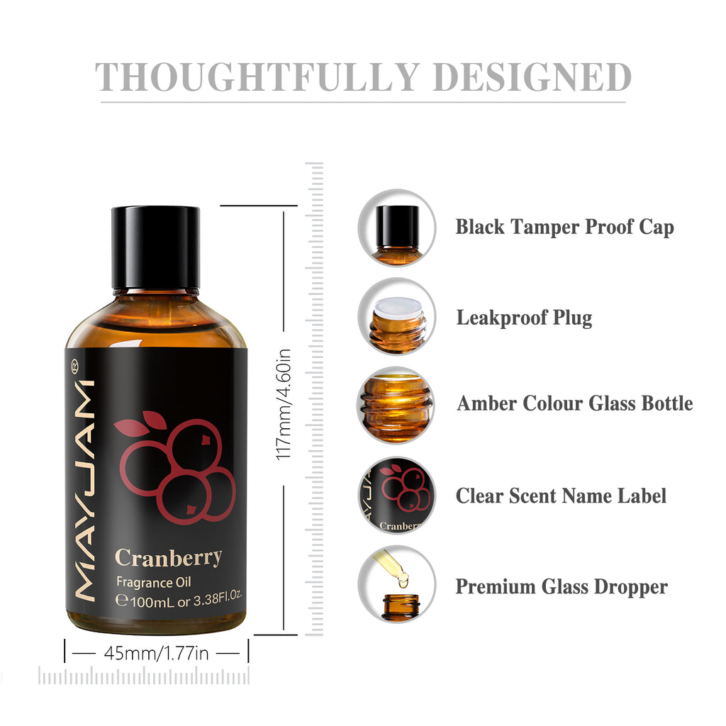Cranberry Fragrance Oil, Premium Cranberry Perfume Oil for Humidifier, DIY Candle & Soap Making Scent, Aromatherapy Diffuser Oils Set (100ML)